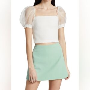 Alice + Olivia Eliana Puff Sleeve Silk trim top Size M